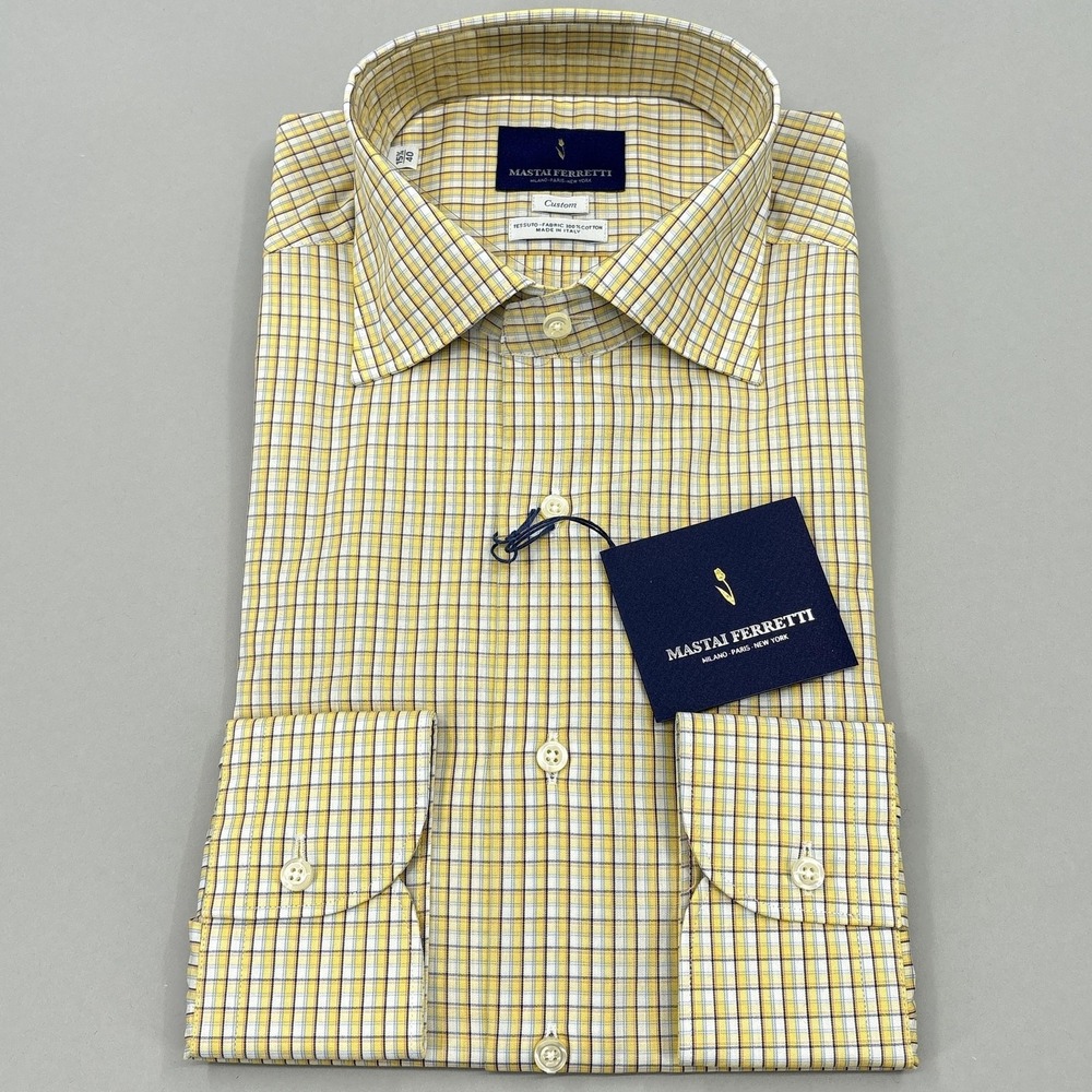 Mastai Ferretti Shirt Mens 15.75 40 Yellow Check Long Sleeve Dress Italy NWT